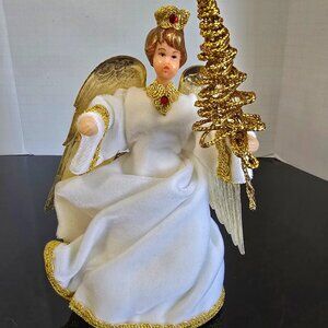 "RARE" Vtg Germany Koestel Wax Angel Tree Topper 7" Velvet Jewels "PRISTINE"
